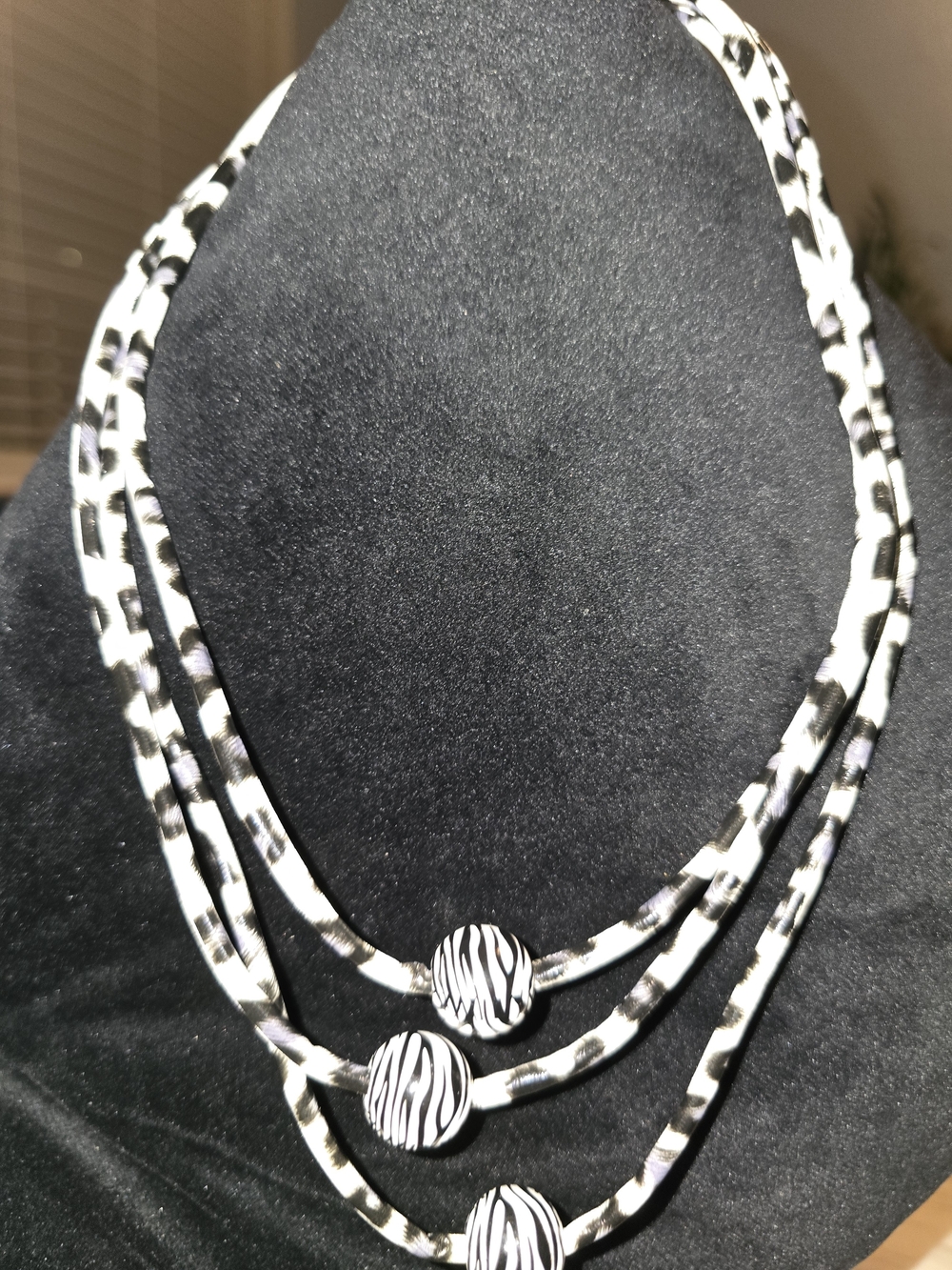 Black and White Zebra Bead Layered Women's Necklace